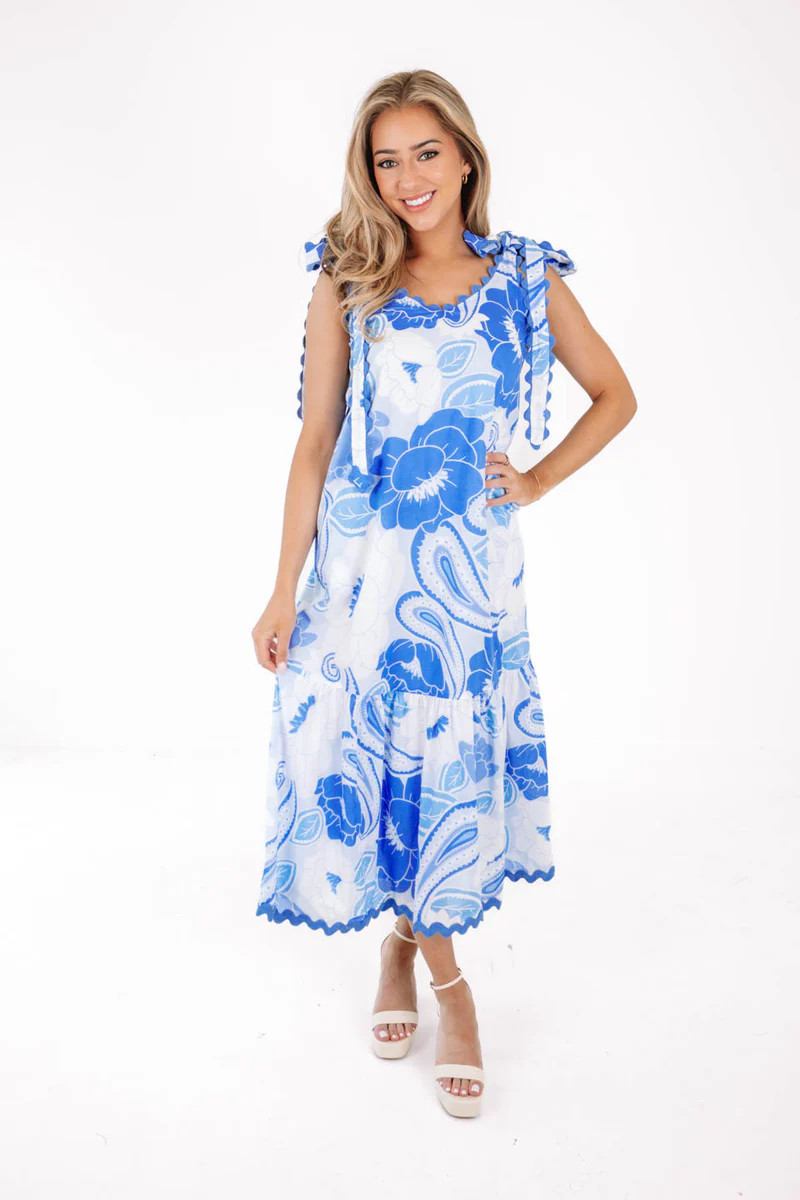The Delayney Ric Rac Midi Dress - Blue | The Impeccable Pig