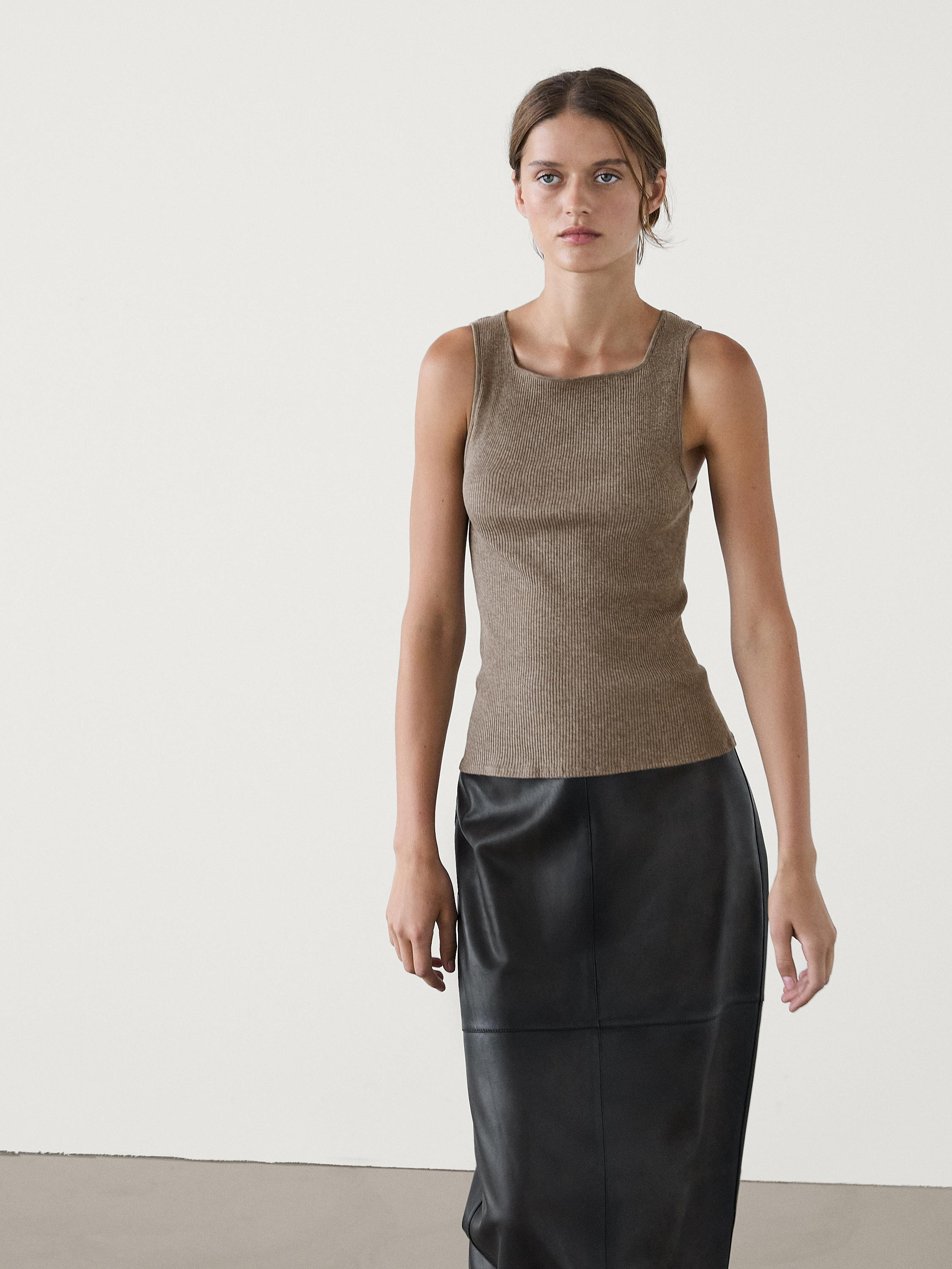 Geripptes Shirt aus Baumwollmischgewebe | Massimo Dutti DE