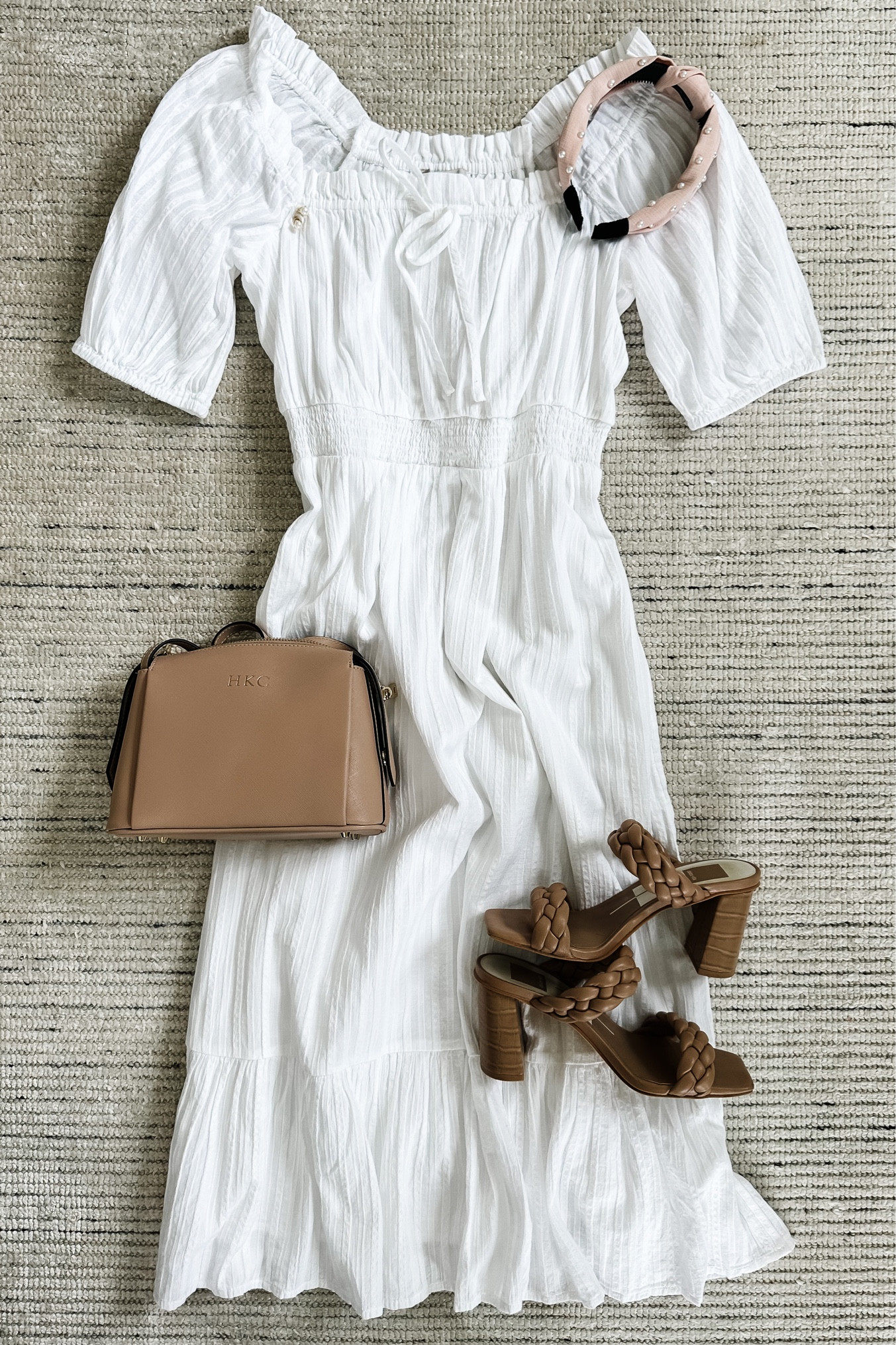 Women’s elevated casual outfit with spring midi dress, paired with block heels and accessories. Love this white dress that is so stunning on and is perfect for an Easter dress or vacation outfits! Great for maternity wear, too 

#LTKstyletip #LTKSeasonal