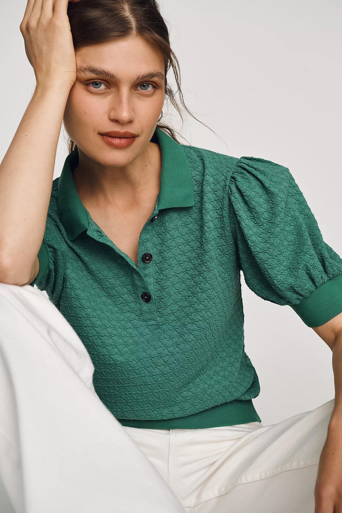 Maeve Puff-Sleeve Collared Top | Anthropologie (US)