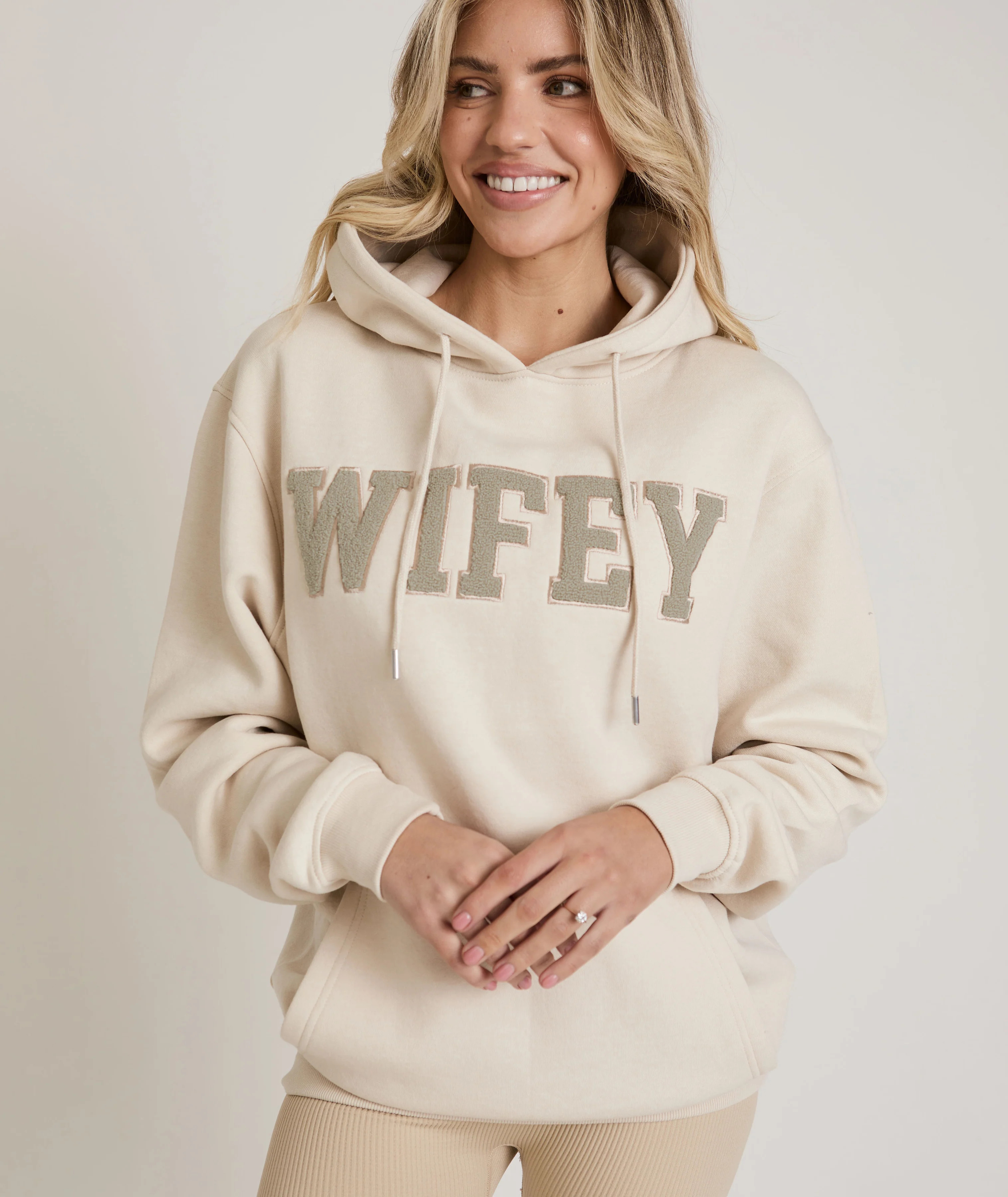 Wifey Teddy Hoodie - Champagne - XS | Six Stories