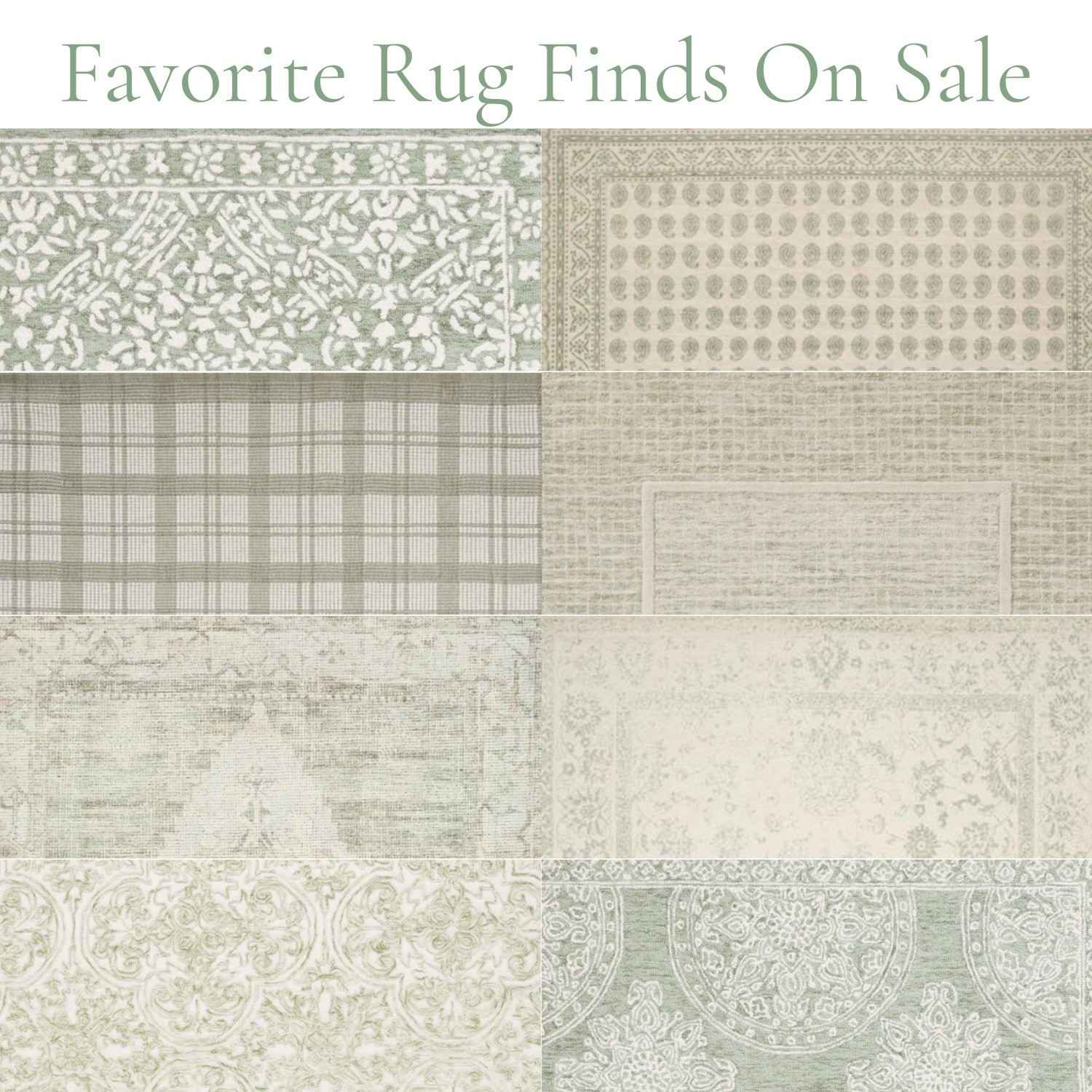 Neutral + sage hues for every space | My favorite rugs are all on sale — timeless patterns that fit coastal, classic, or cottage-inspired homes.

rugs, rug sale, neutral home decor, sage green rug, area rugs, affordable rugs, home finds, living room decor, classic home style, grandmillennial home, cottagecore decor, LTK home finds, cozy home essentials

#LTKSeasonal #LTKHome #LTKSaleAlert