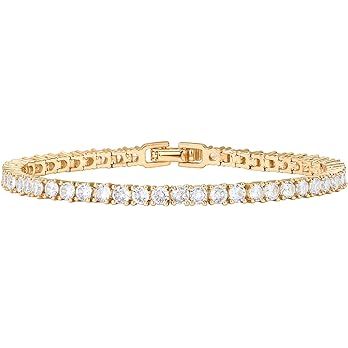 PAVOI 14K Gold Plated 3mm Cubic Zirconia Classic Tennis Bracelet | Gold Bracelets for Women | Siz... | Amazon (US)