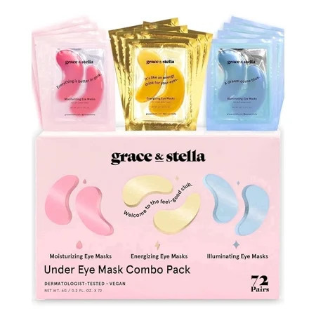 Grace & Stella Under Eye Masks, Hydrating Gel Patches for Dark Circles and Wrinkles, All Skin Types, 72 Pairs Pink,Gold,Blue | Walmart (US)
