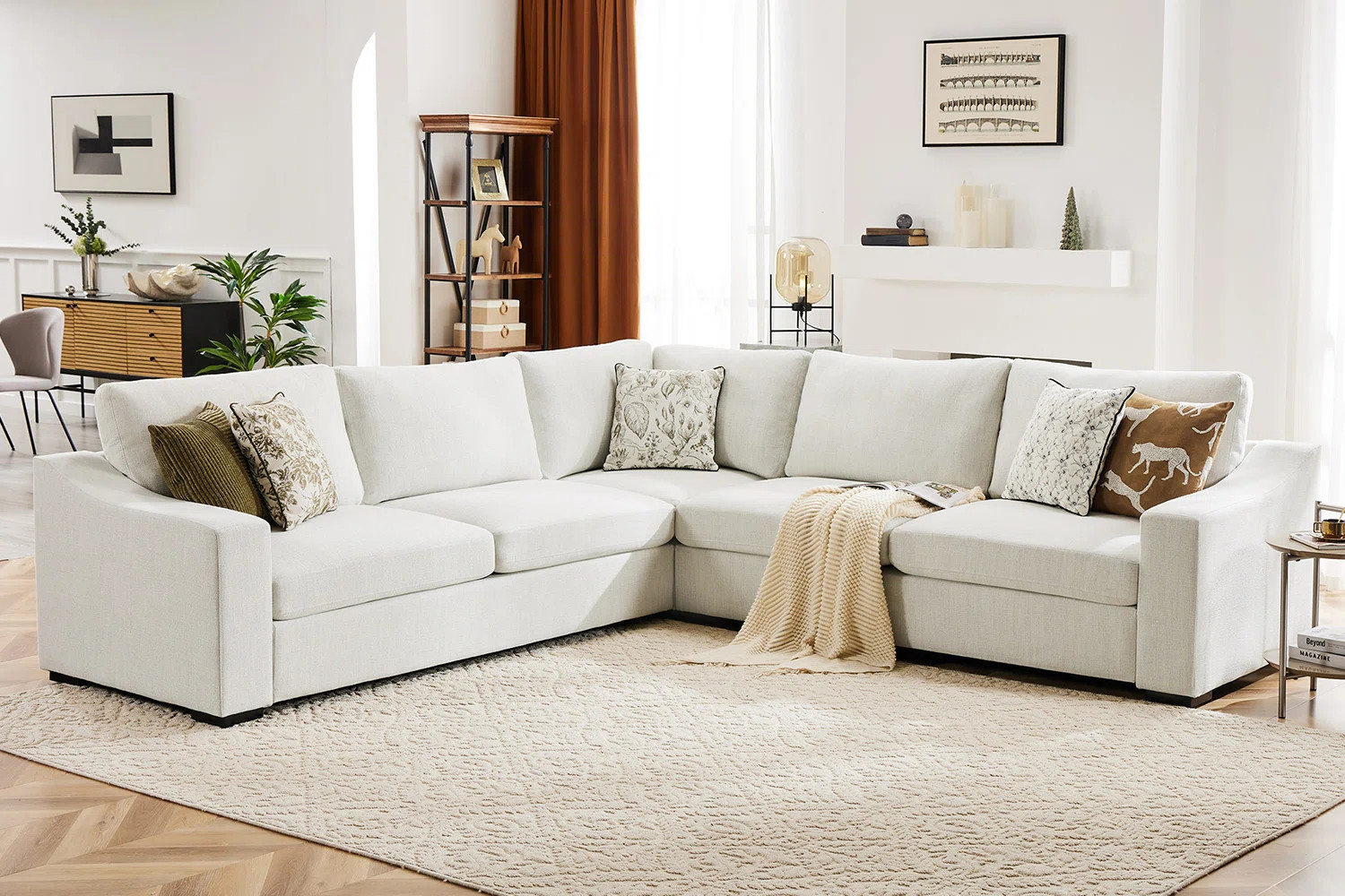 112" L-Shaped Sectional Sofa With Sloped Arm Design-Linen | Wayfair North America
