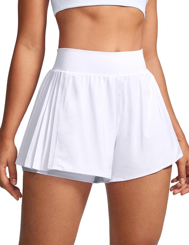 Womens 2 in 1 Flowy Athletic Shorts Pleated Skort Flared A-Line with Pockets 4" Built in Shorts f... | Amazon (US)