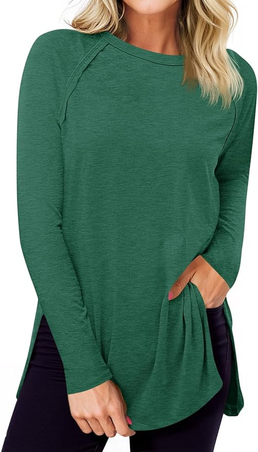 Cicy Bell Womens Long Sleeve Tunic Tops Side Slit Crew Neck Oversized T Shirts Fall Casual Loose ... | Amazon (US)