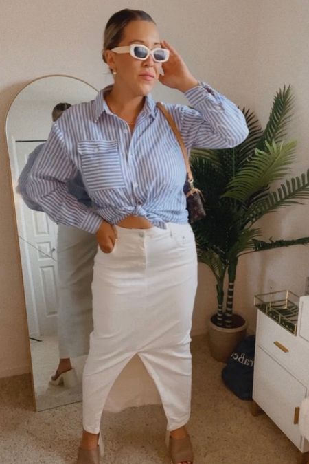 Use code: Britta15 to save


CUPSHE summer to fall transition outfit

Blue white striped  collared shirt
White denim midi skirt

#LTKunder50 #LTKcurves #LTKtravel