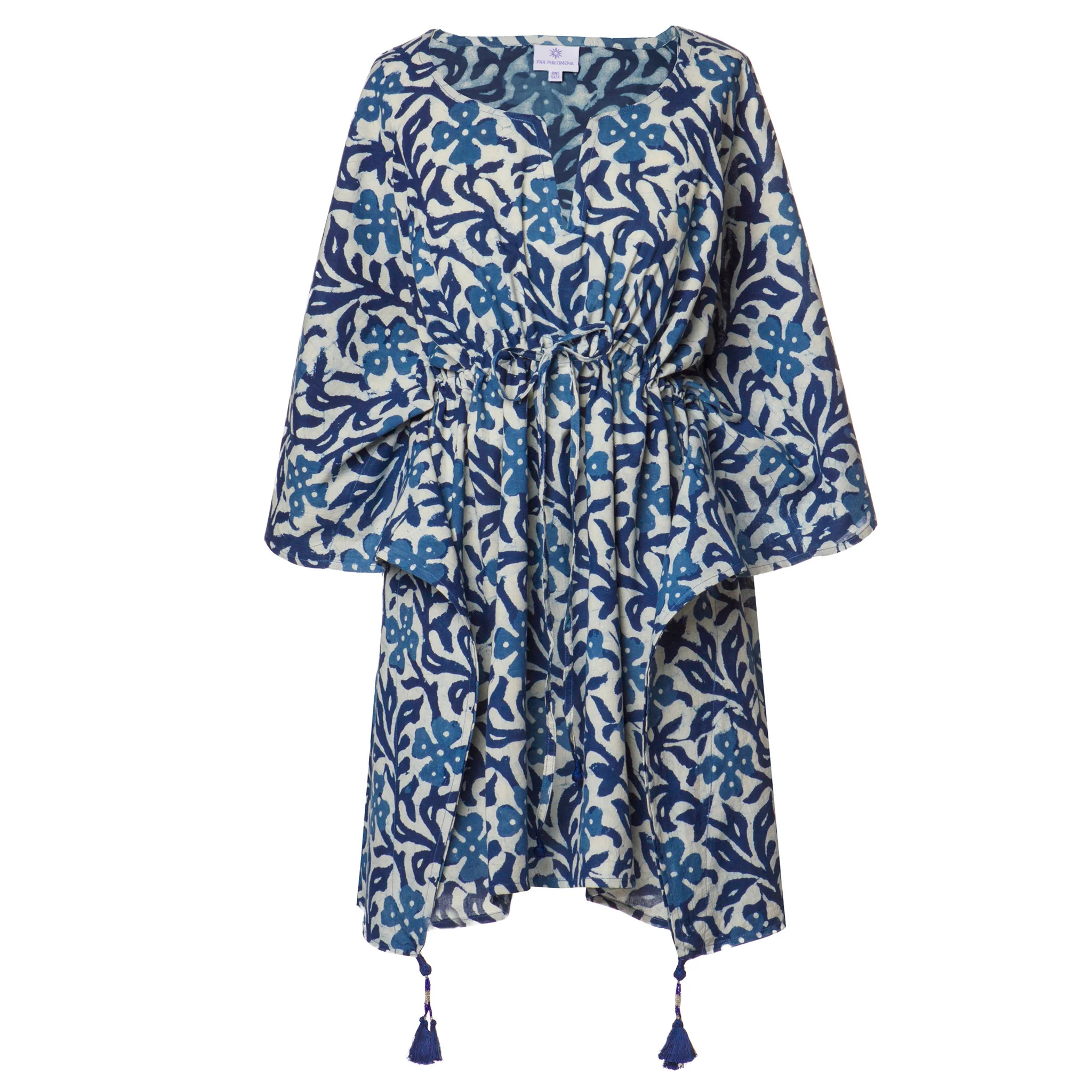 Isadora Short Cotton Indigo Kaftan | Pax Philomena