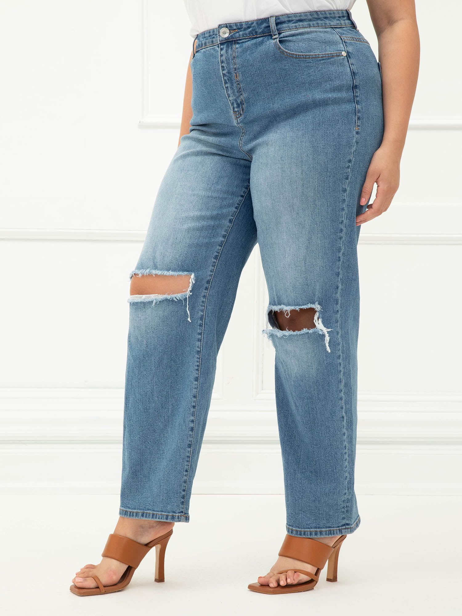 ELOQUII Elements Women's Plus Size Distressed Straight Leg Jeans | Walmart (US)