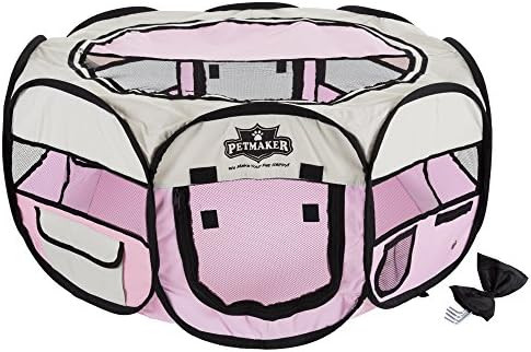 Portable Pop Up Pet Play Pen with carrying bag 33in diameter x 15.5in Pink by PETMAKER | Amazon (US)