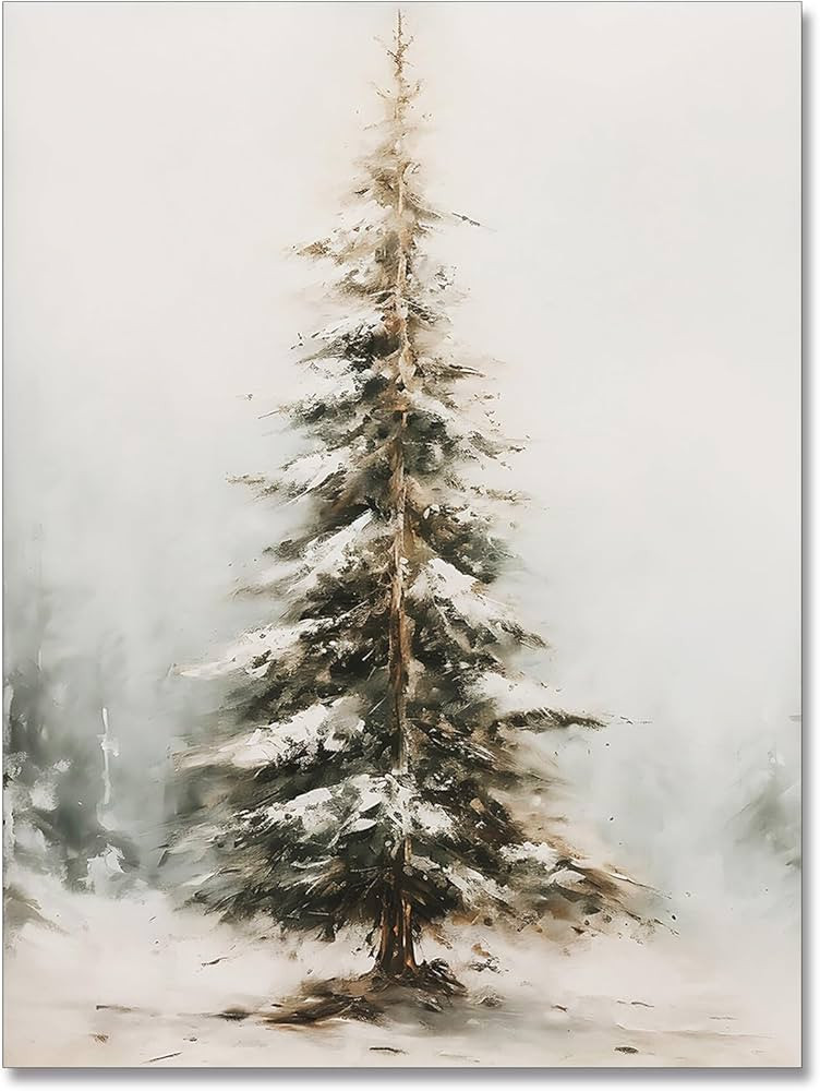 Vintage Christmas Canvas Wall Art Pine Tree Winter Scene Wall Art Botanical Pictures Poster Lands... | Amazon (US)