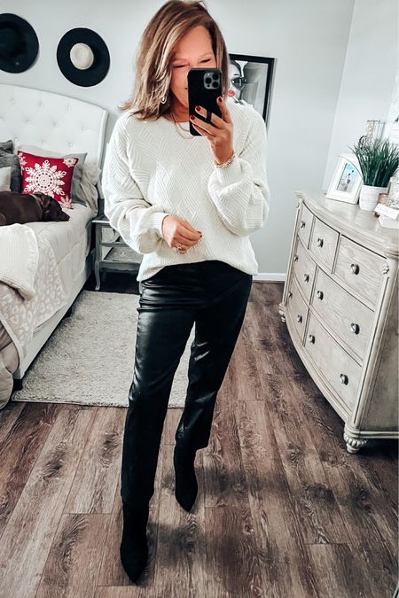 Express costed straight ankle jeans are on sale! Chevron sweater is also on sale, both fits tts, more colors in the sweater. Black booties 

Sale, gift guide, sweaters, faux leather, casual outfit, winter outfit, boots, door busters, express, Belk, work wear, date night, trends 

#LTKsalealert #LTKstyletip #LTKunder50