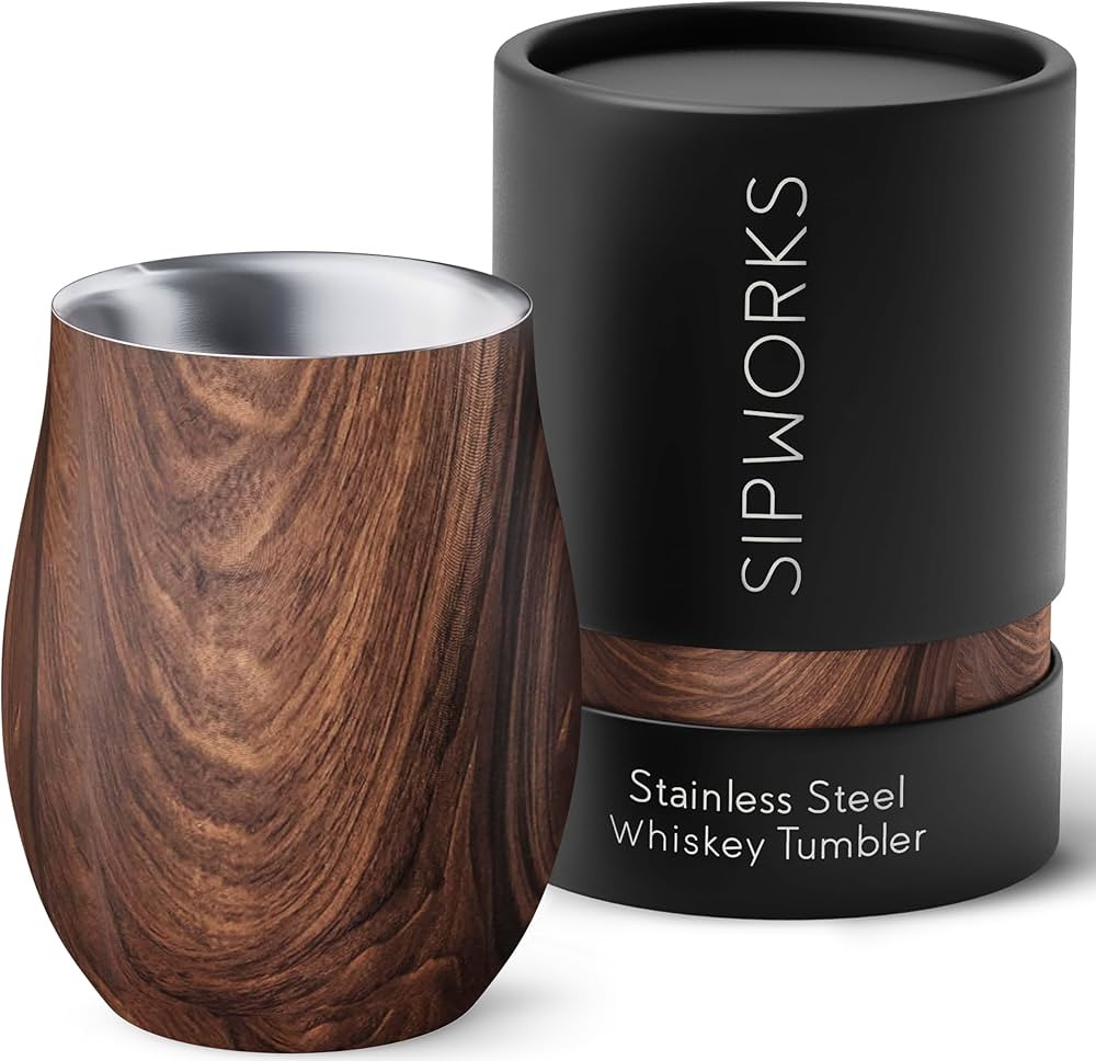 Sipworks Whiskey Tumbler - 8 oz Stainless Steel Tumbler with Double Walled Vacuum Insulation - Di... | Amazon (US)