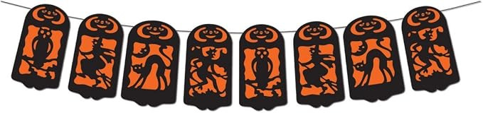 Beistle Vintage Halloween Streamer – Retro Banner with Die-Cut Spooky Characters, Orange and Bl... | Amazon (US)