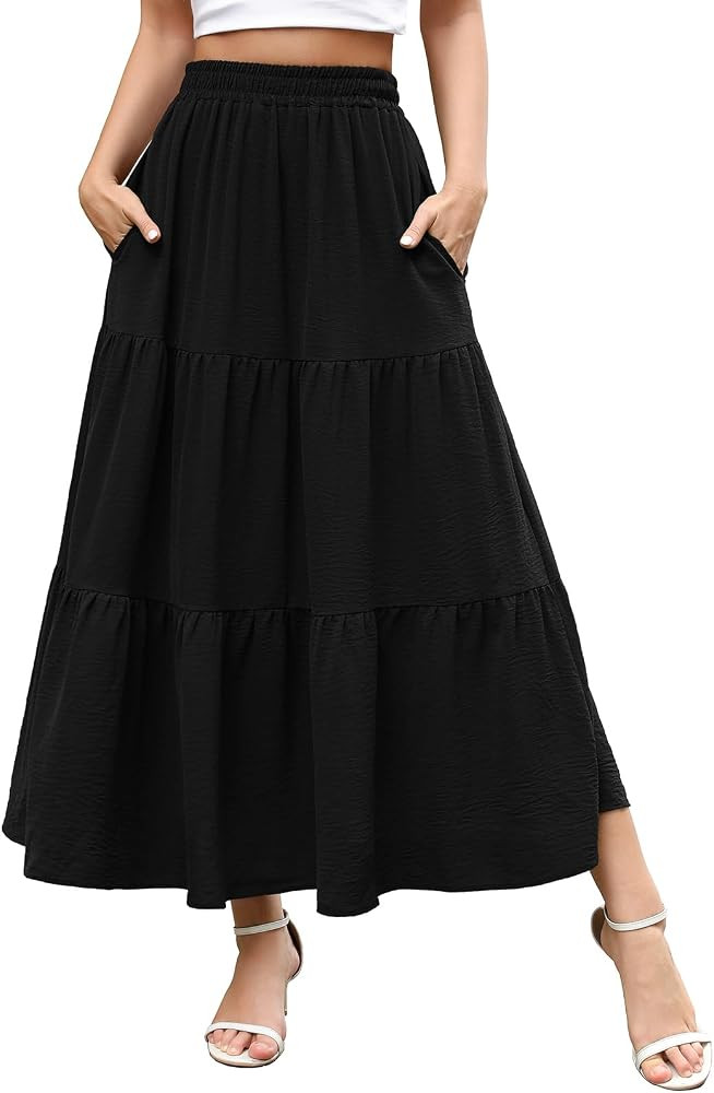 Berydress Long Skirts for Women with Pockets 2025 Trendy Elastic High Waist Flowy Swing A Line Ru... | Amazon (US)