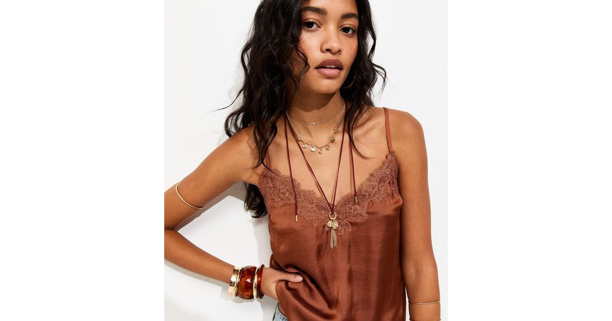 Brown Lace Neck Cami Top | New Look | New Look (UK)