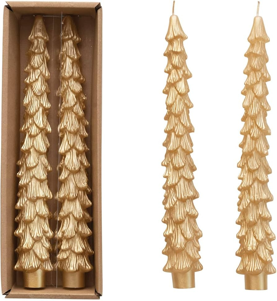Creative Co-Op Unscented Tree Shaped Taper Candles, Gold, Boxed Set of 2 | Amazon (US)