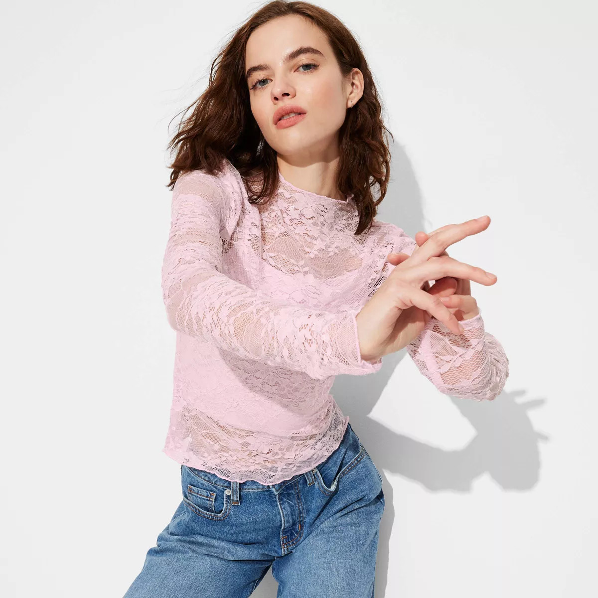 Women's Long Sleeve Lace Sequin Top - Wild Fable™ | Target