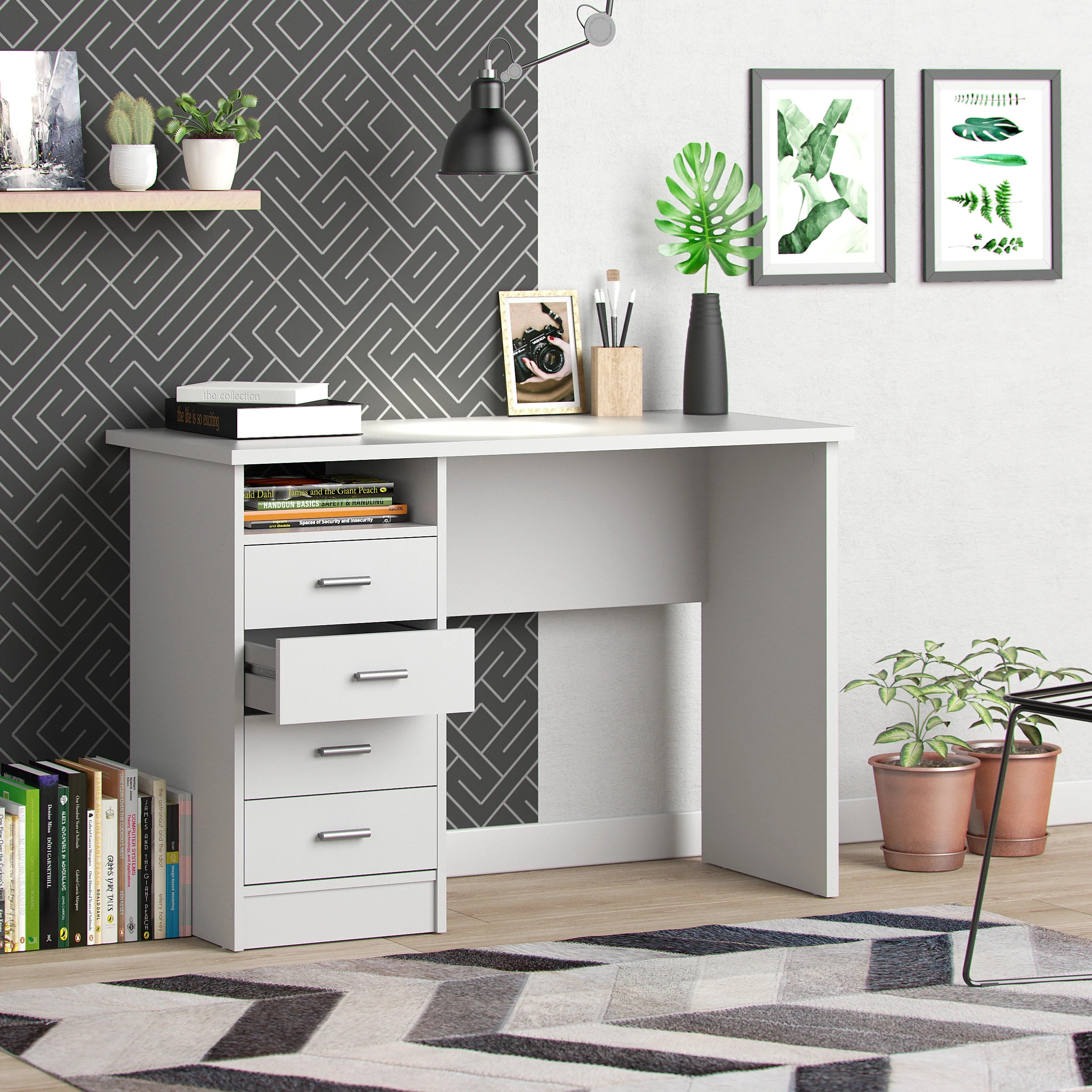 Tvilum Warner Desk with 4 Drawers, White - Walmart.com | Walmart (US)
