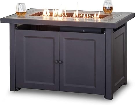 AmberCove 40 in Fire Pit for Outside Rectangular Propane Gas Fire Pits Table with Lid and Lava Ro... | Amazon (US)