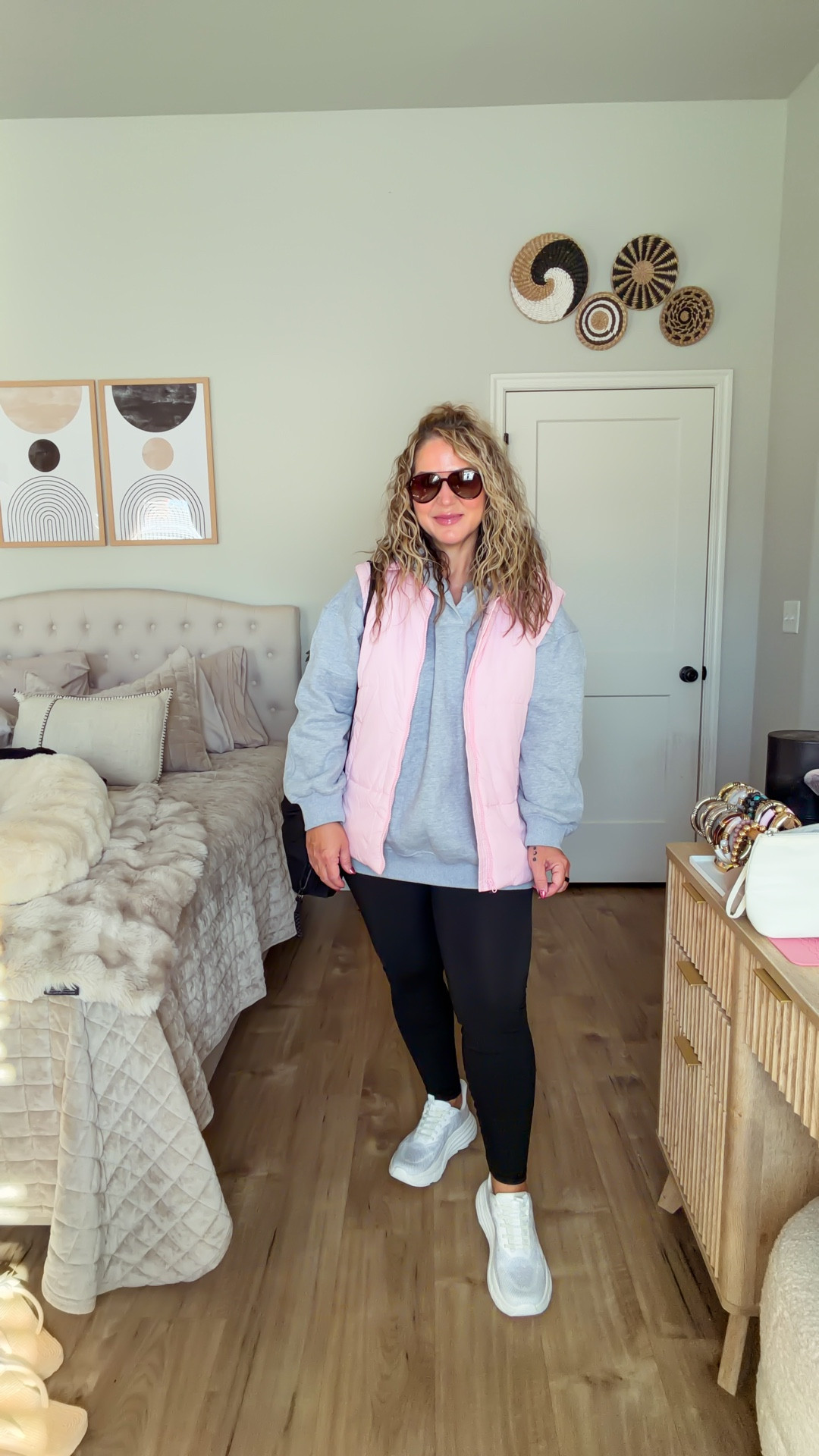 Fleece lined Leggings size large 26inch inseam 
Sweatshirt size large
Vest size medium 
Shoes tts 

#LTKOver40 #LTKPetite #LTKMidsize