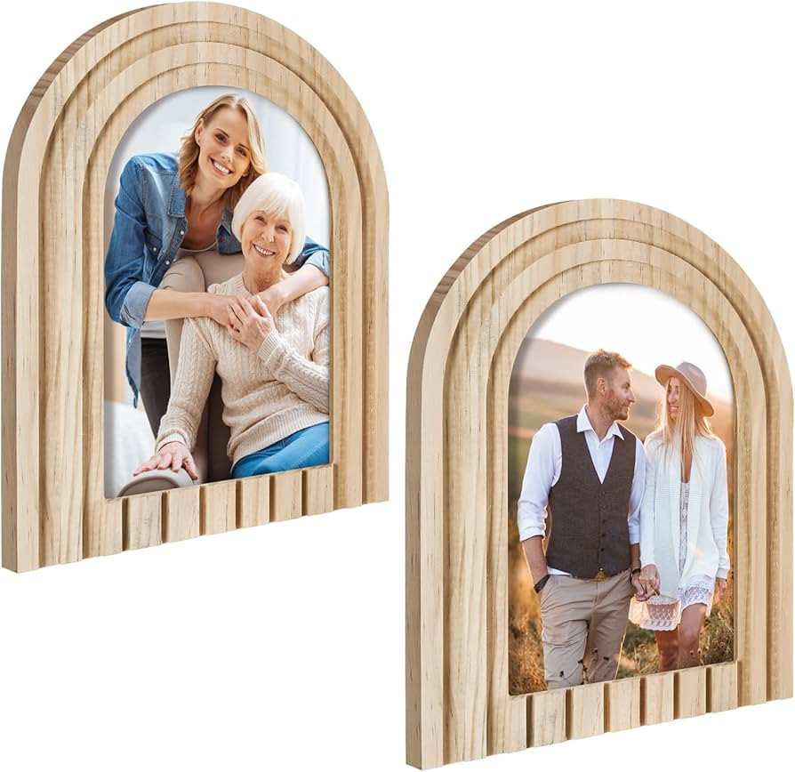 Pinkunn Set of 2 Boho Arc Wood Picture Frame Vertical Wooden Modern Photo Frame Decorative with G... | Amazon (US)