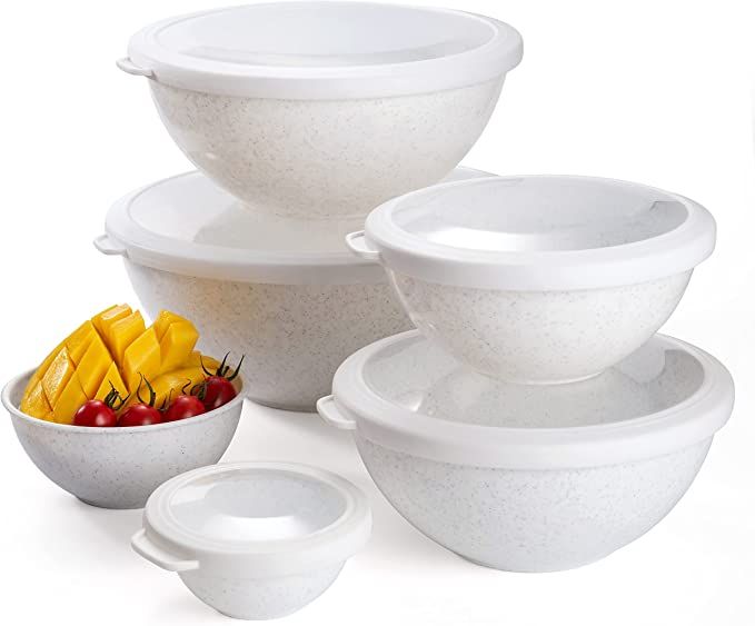 COOK WITH COLOR Mixing Bowls with TPR Lids - 12 Piece Plastic Nesting Bowls Set includes 6 Prep B... | Amazon (US)