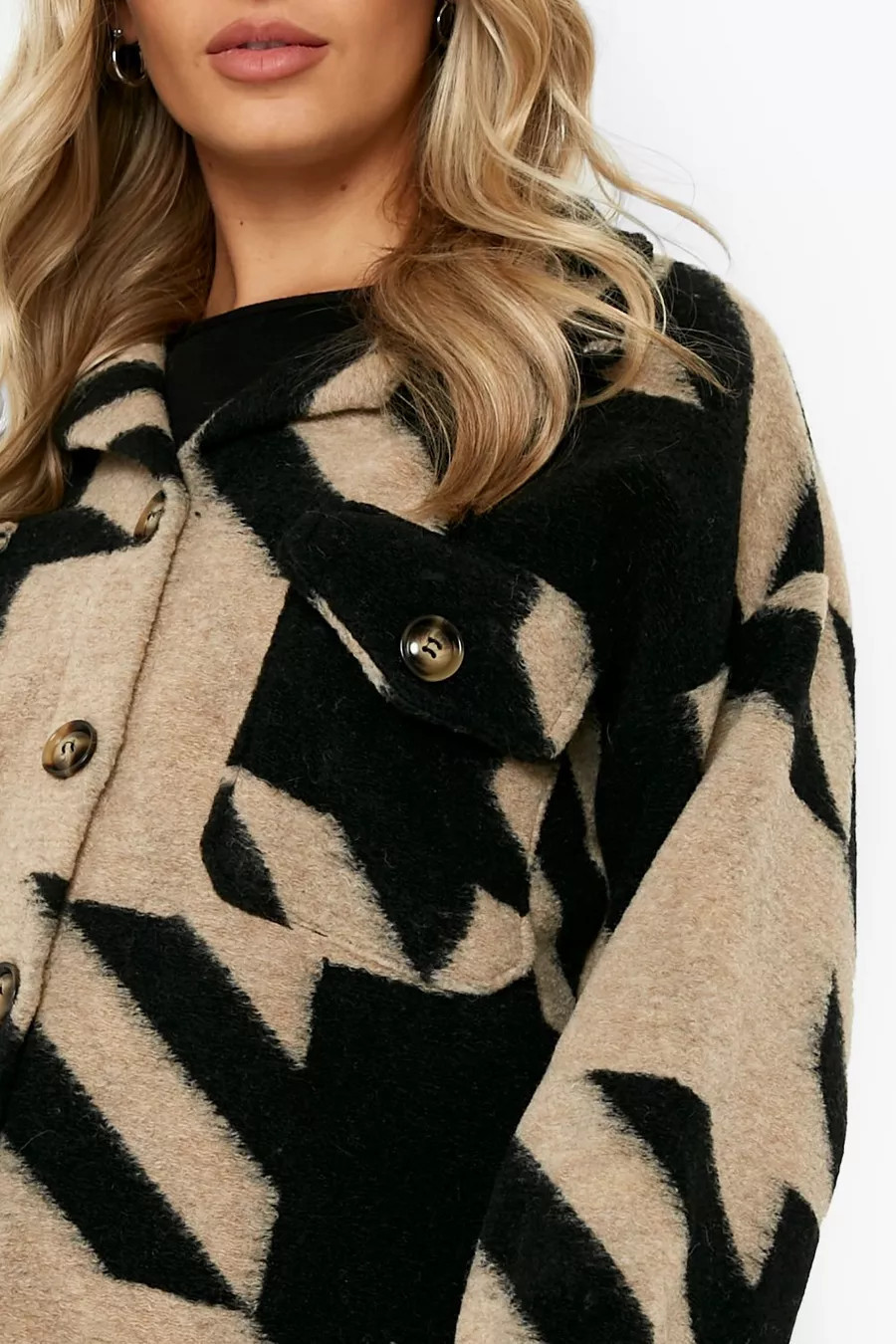 Oversized Dogtooth Shacket | Boohoo.com (US & CA)