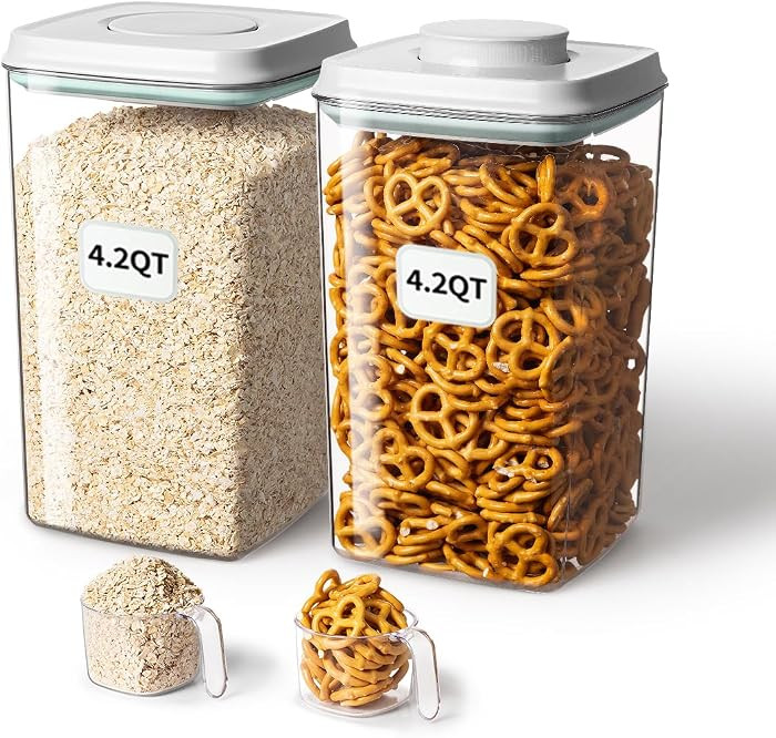 Airtight Food Storage Container with Pop Lid & 130ml Scoop, 4L/4.2qt *2 BPA-Free Cereal, Rice, Fl... | Amazon (US)