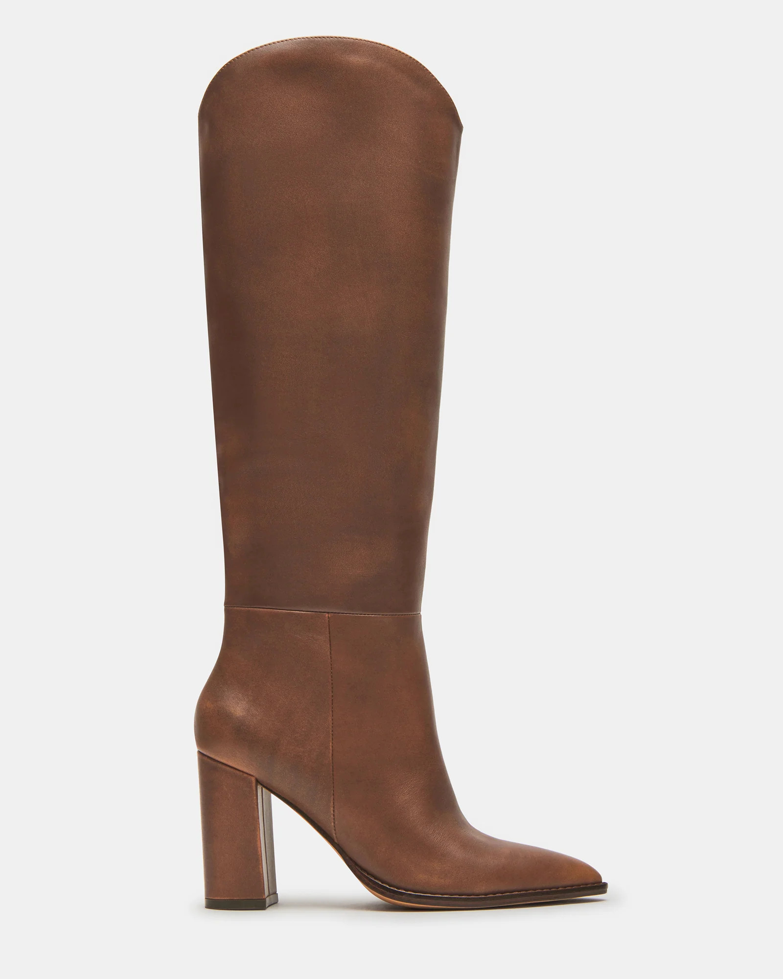 BIXBY Brown Distressed Knee-High Boot | Women's Boots | Steve Madden (US)