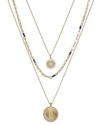 Lapis and Cubic Zirconia Star, Moon and Sun Pendant Necklace Set, 3 piece | Macy's