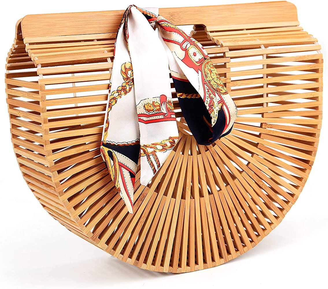 Samuel Bamboo Bags for Women Summer Straw Wooden Beach Purse Handmade Basket Handle Handbags | Amazon (US)