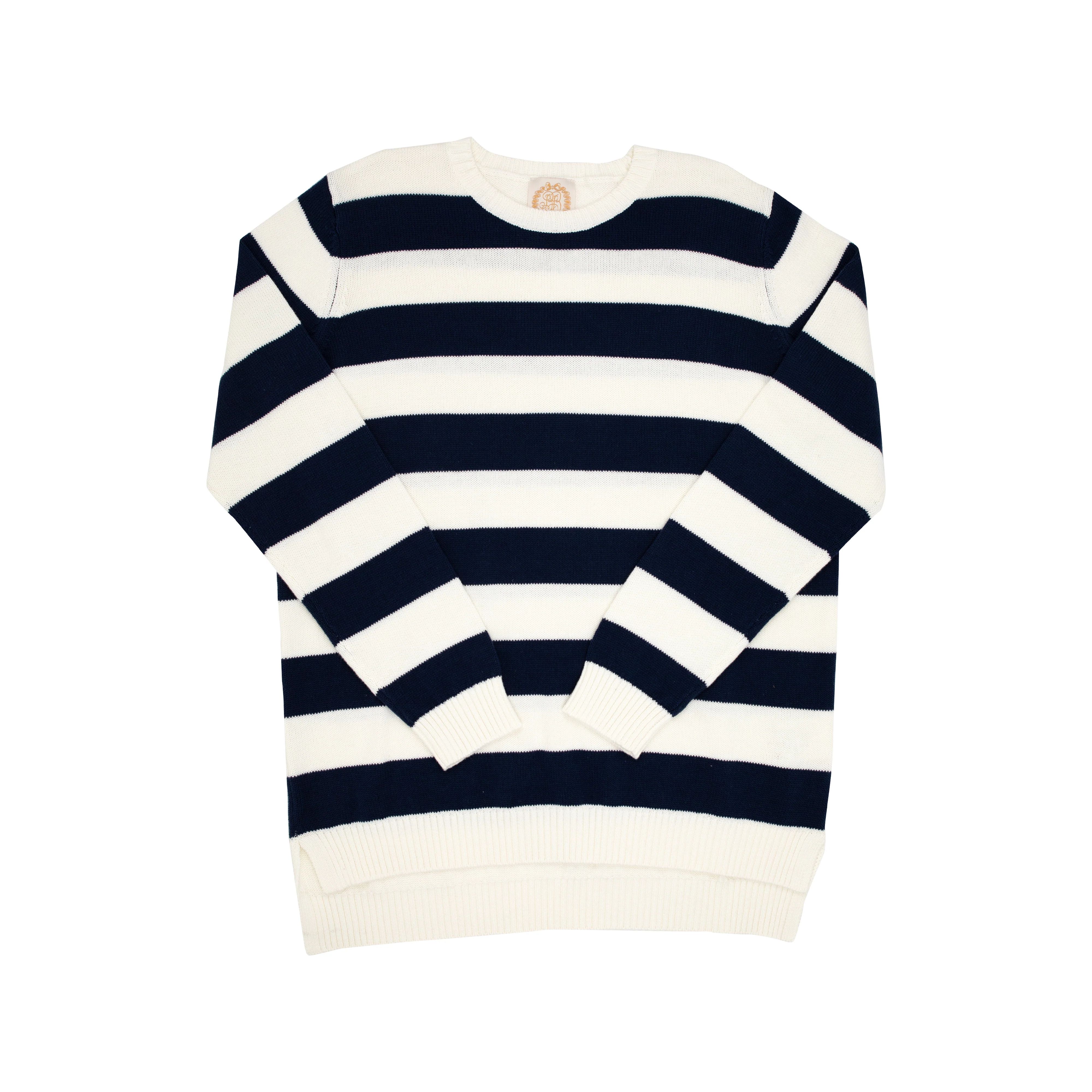 Cissy Sweater (Ladies) - Nantucket Navy & Palmetto Pearl Stripe | The Beaufort Bonnet Company