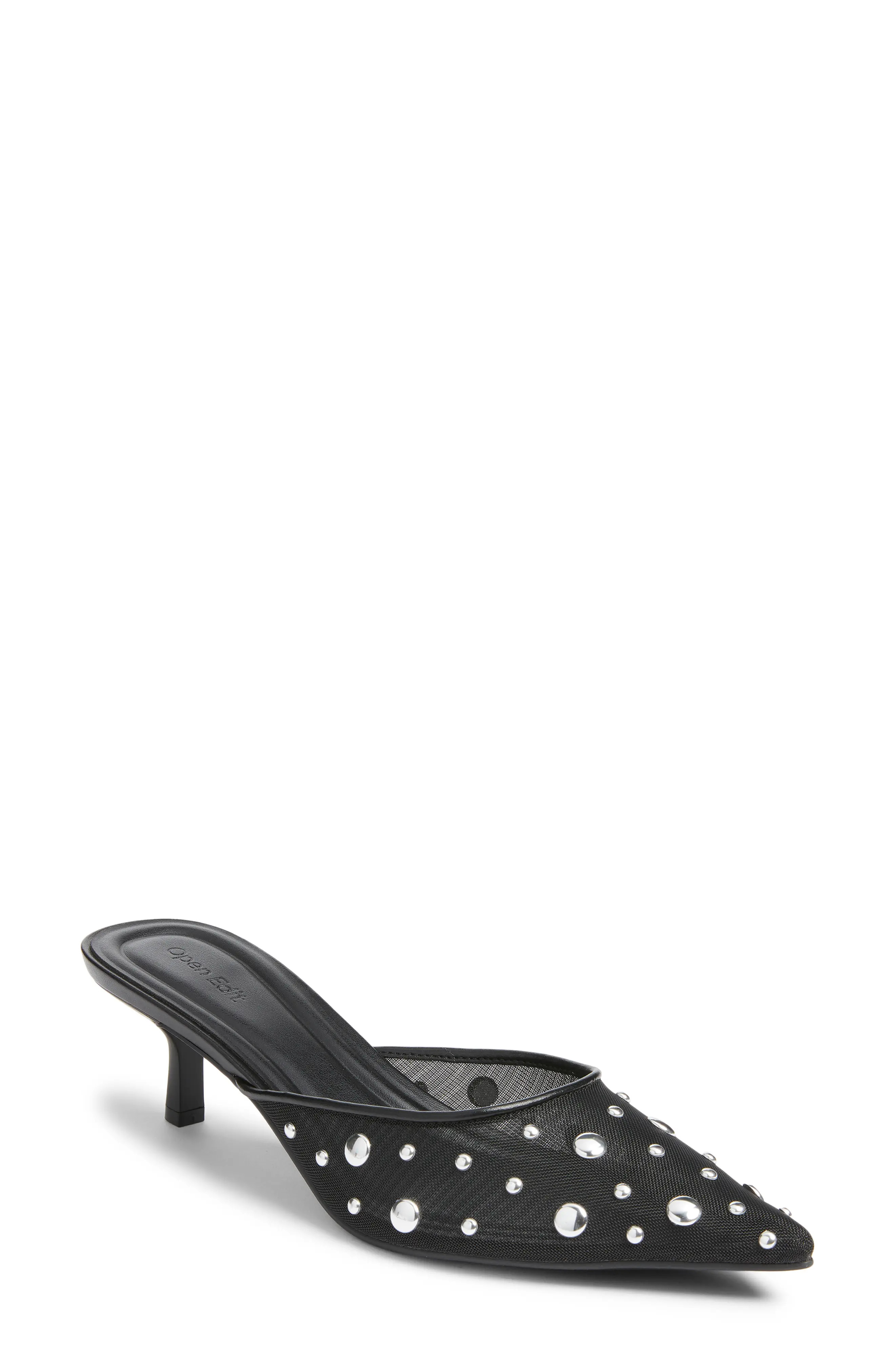 Open Edit Carmen Mule Pump in Black Crinkle at Nordstrom, Size 7 | Nordstrom