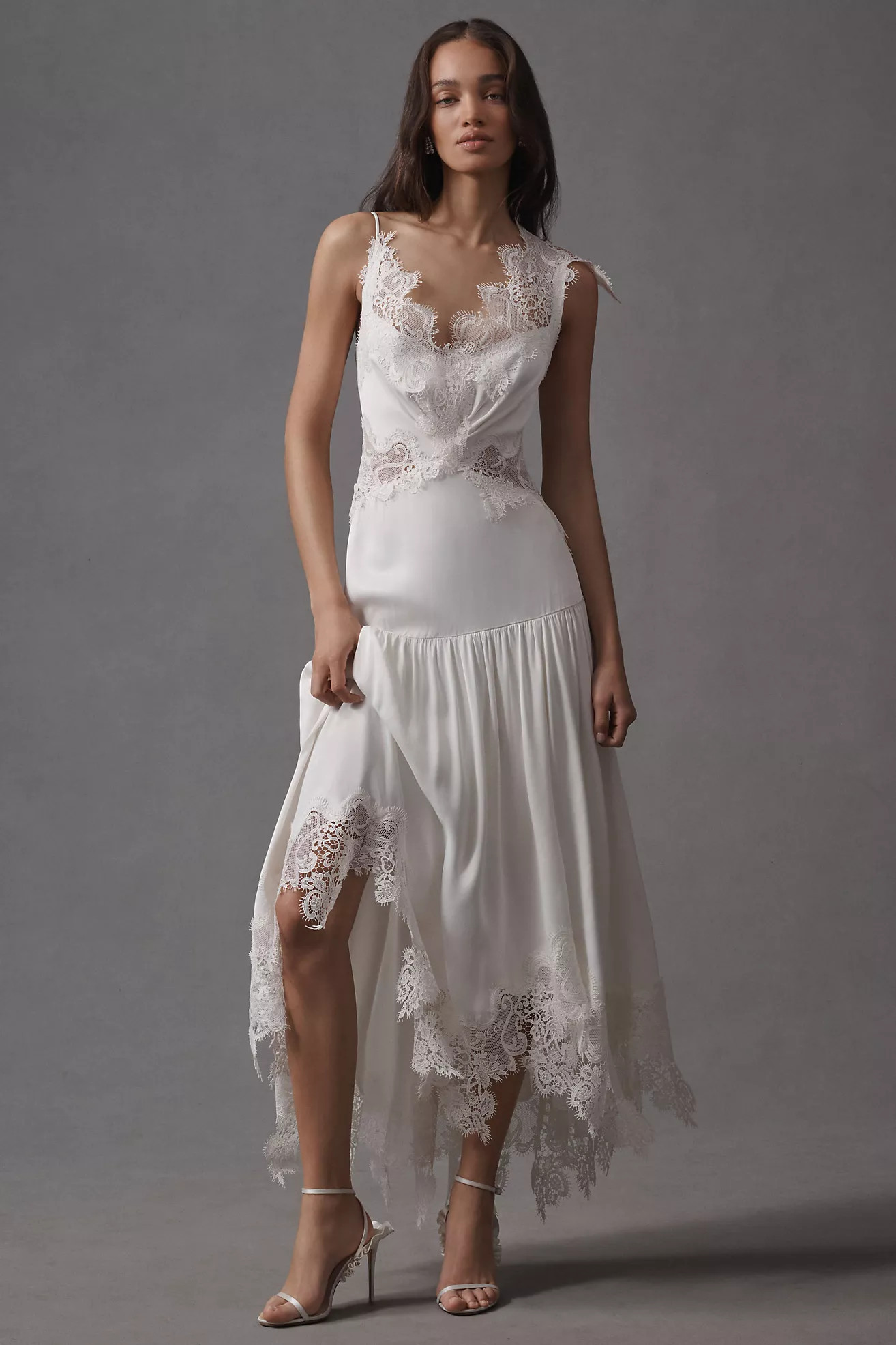 BHLDN Mixed Lace Drop-Waist Midi Dress | Anthropologie (US)