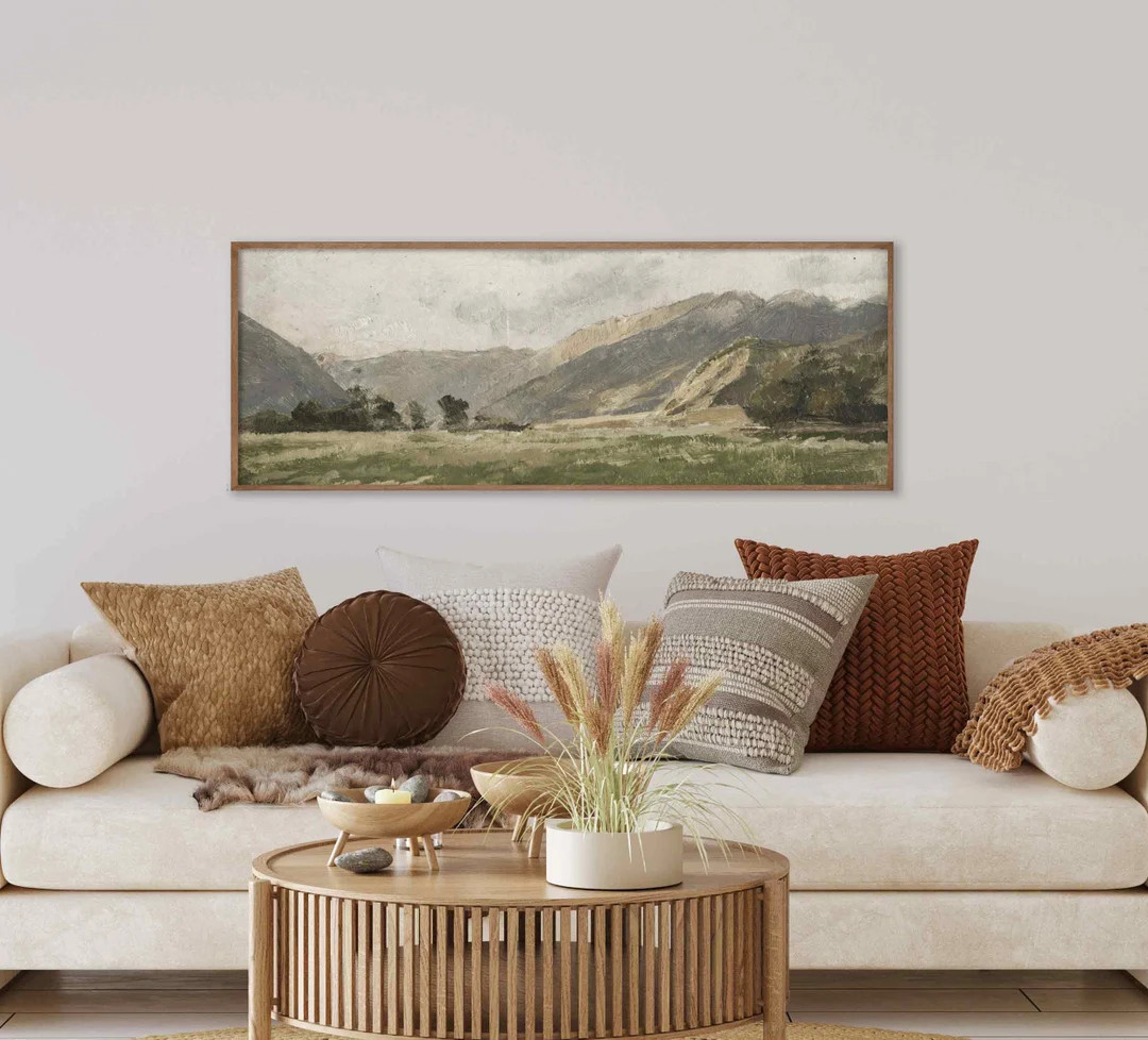 Mountain Plains Vintage Landscape Framed Canvas Print Panoramic Art M018 - Etsy | Etsy (US)