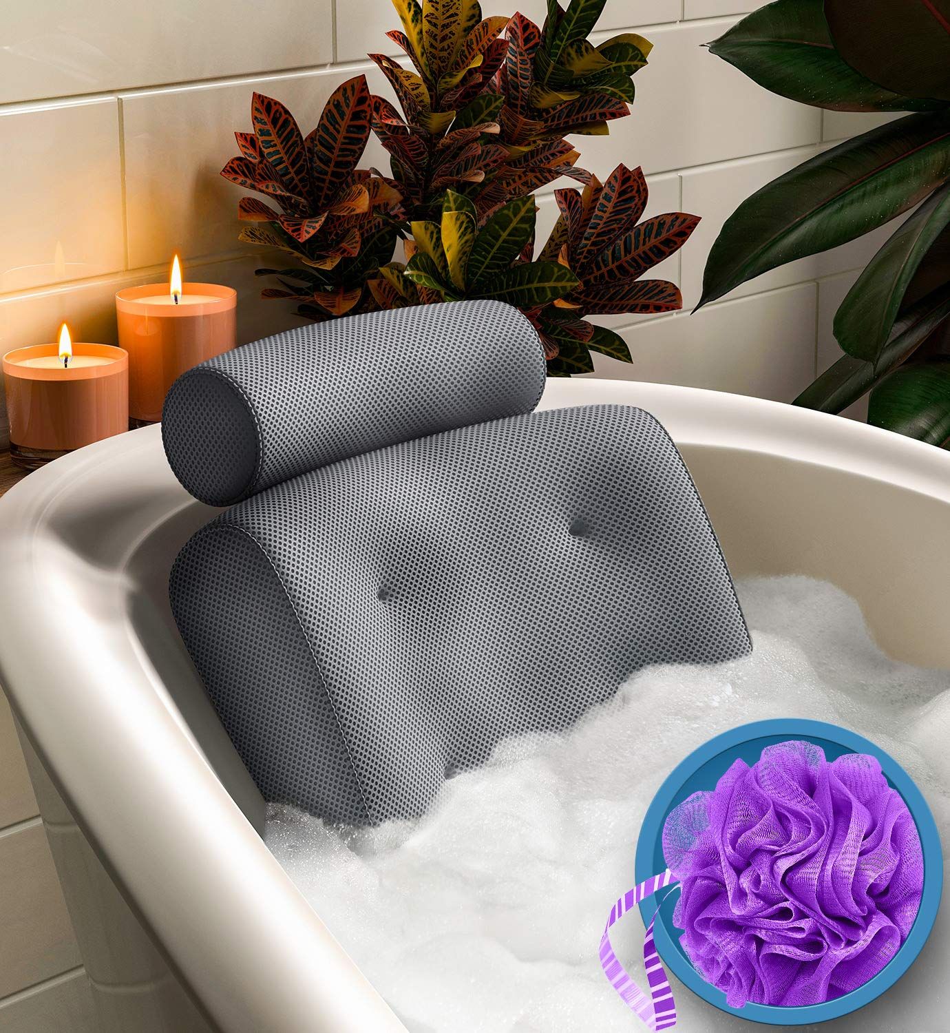 Everlasting Comfort Bath Pillow - Supports Head, Neck and Back in Tub - Bathtub Cushion | Amazon (US)