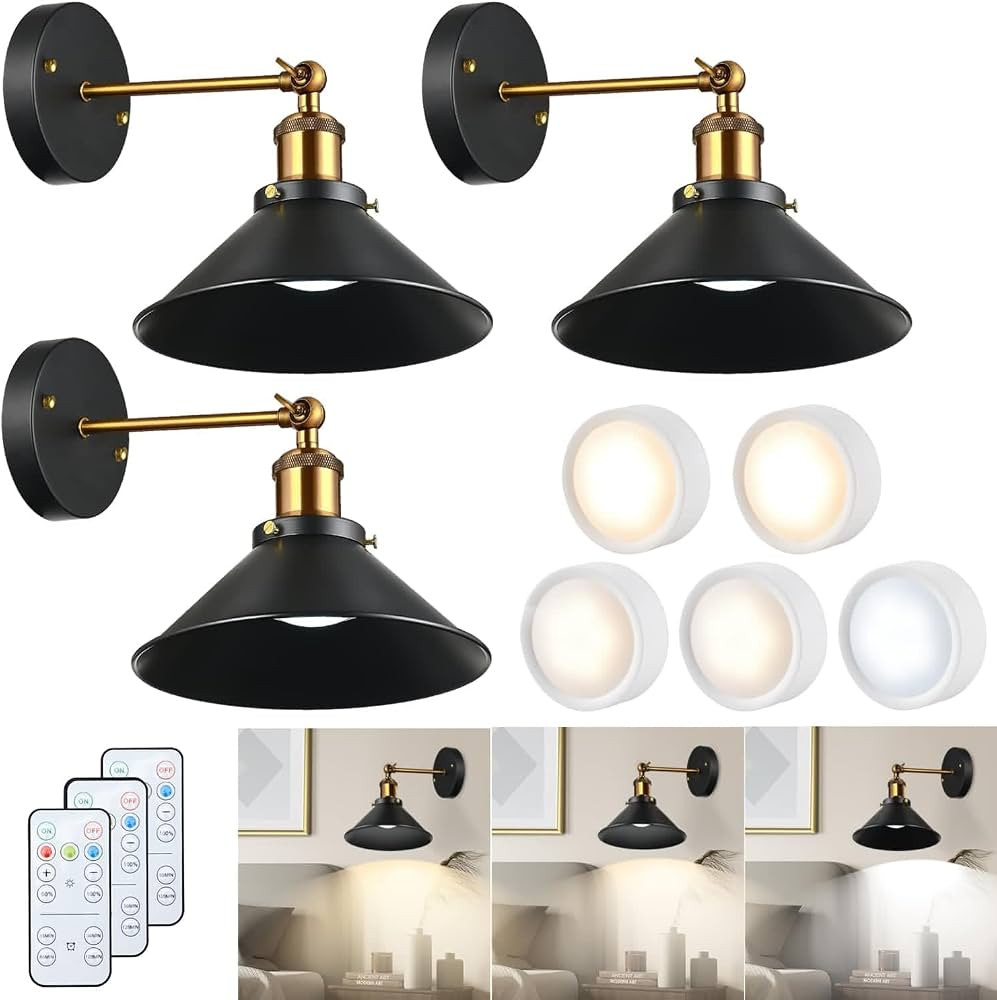 haultop 3 Pack Battery Operated Wall Sconce, Battery Operated Wall Lights, Dimmable Wall Sconces ... | Amazon (US)