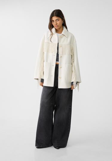 Long soft overshirt with fringing | Stradivarius (UK)