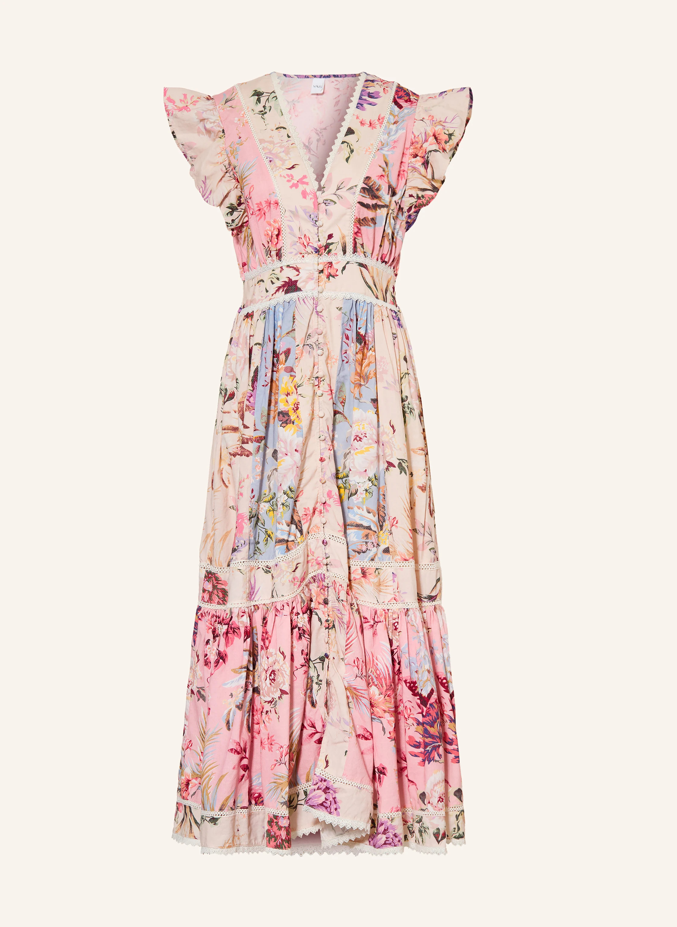 Y.A.S. Kleid mit R\u00fcschen und Spitze in rosa / creme / blau | Breuninger (DACH)