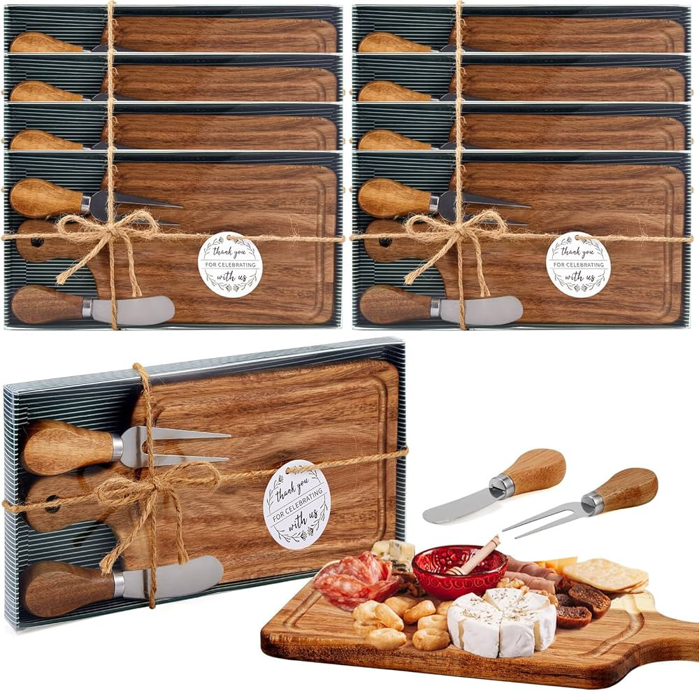 8 Set Bridal Baby Shower Cheese Prizes Wooden Square Board Gift Set Knives Forks Thank You Tags w... | Amazon (US)
