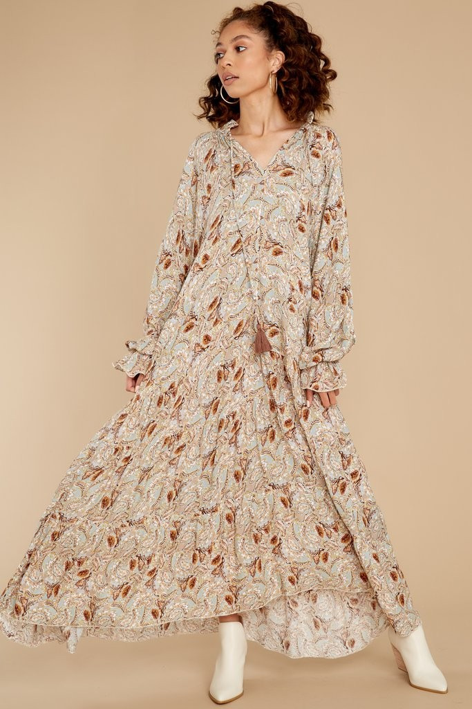 Falling Foliage Sage And Rust Multi Maxi Dress | Red Dress 