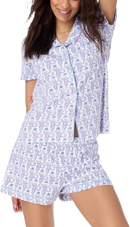 Womens Rabbit Monkey Print 2 Piece Pajamas Y2k Preppy Short Sleeve Shirt Shorts Two Piece Pjs Out... | Amazon (US)