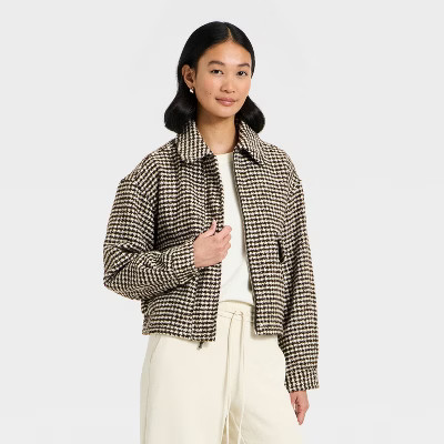 Women's Textured Houndstooth Jacket - A New Day™ Brown | Target