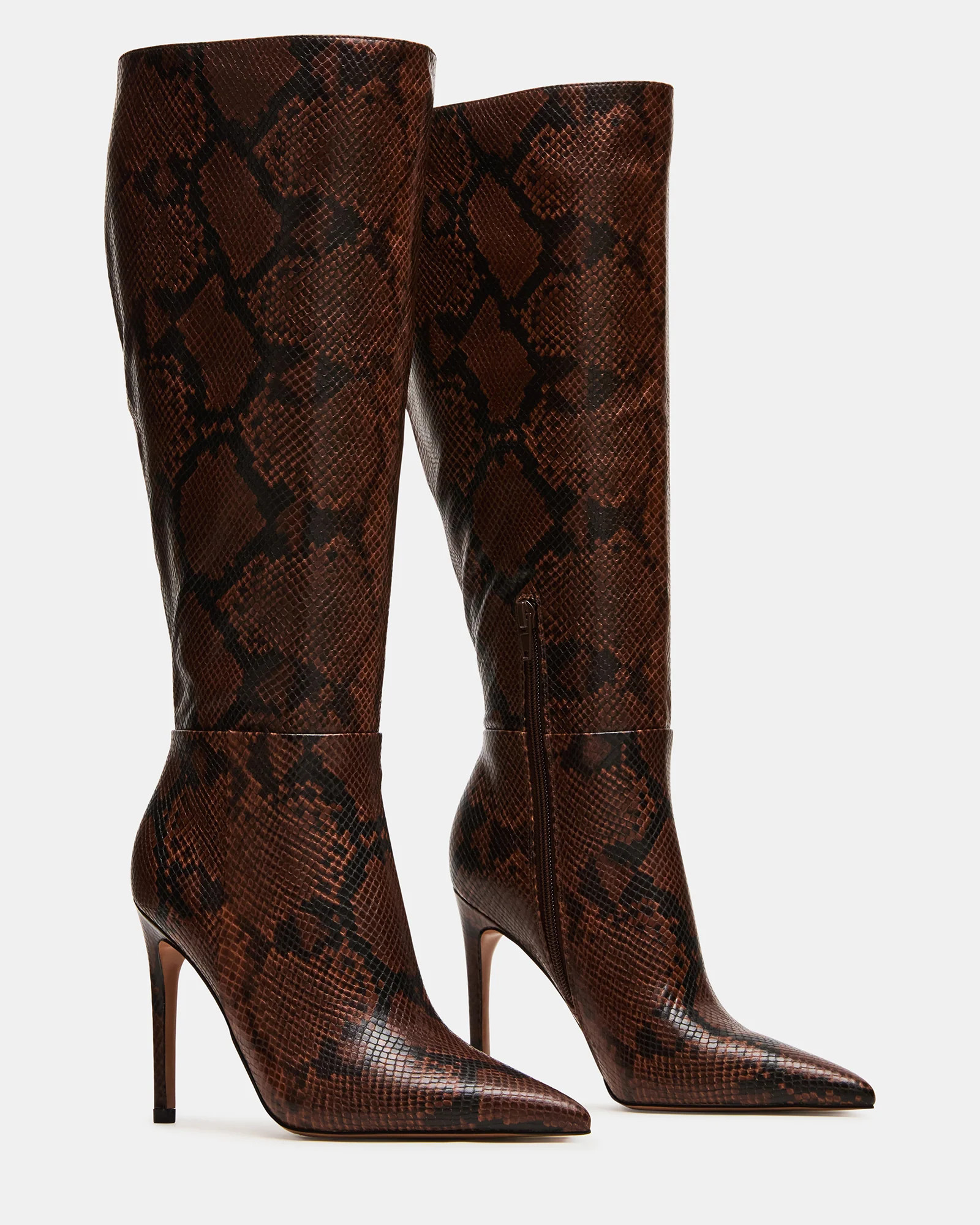 NITRO Brown Snake Wife Calf Pointed-Toe Stiletto Heel Knee-High Women's Boots | Steve Madden (US)