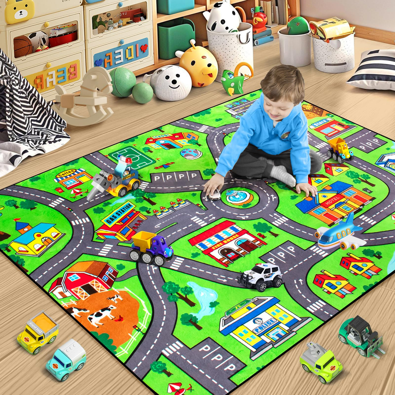 Road Car Rug,City Road Rug for Kids,4x6 Ft Kids Floor Play mat,and Car Carpet Play Mat with Reali... | Amazon (US)