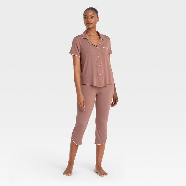 Women's Beautifully Soft Notch Collar Cropped Pajama Set - Stars Above™ | Target