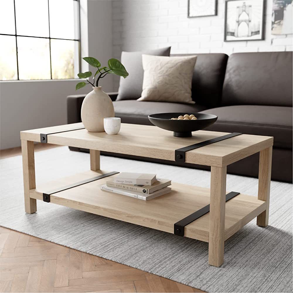Industrial Rectangular Wood Coffee Table 2023 Collection - Living Room Furniture- Modern Home Dec... | Amazon (US)