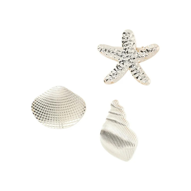 Time and Tru Women’s Gold Tone Metal Sealife Hair Clips Set, 3-Piece | Walmart (US)